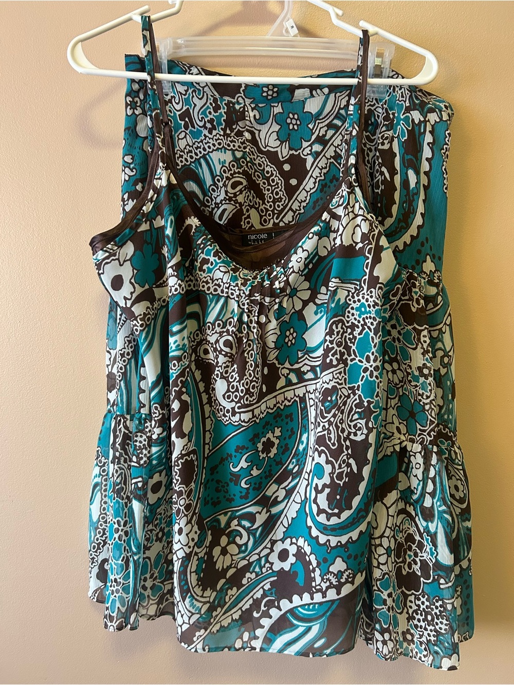 Nicole Miller vintage 90s Y2K paisley chiffon tank blouse and skirt set.
